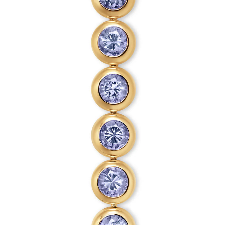Bezel Set Tennis Bracelet in 18K Yellow Gold with Tanzanite, 4.7mm, Size Medium - Image 2