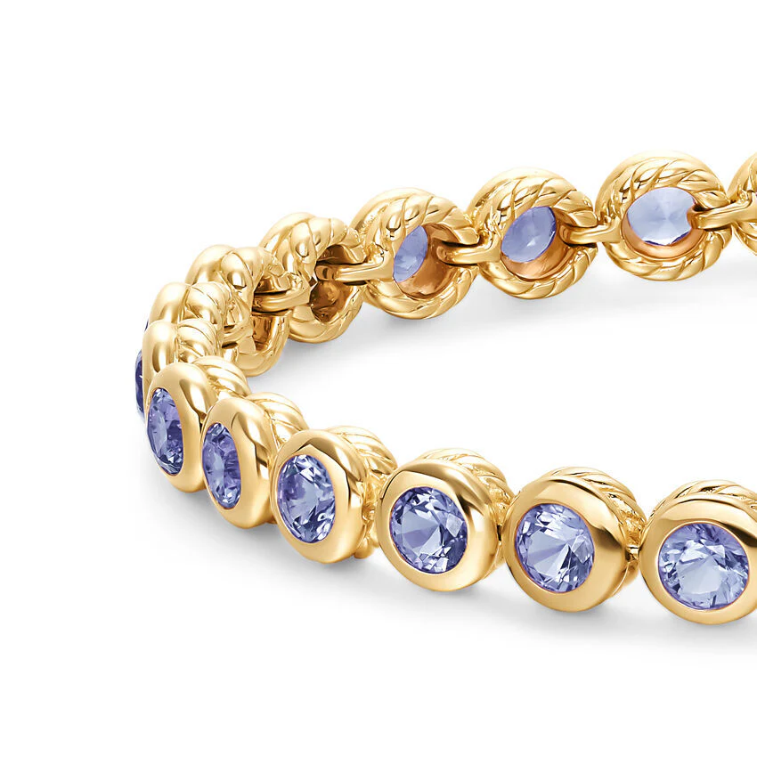 Bezel Set Tennis Bracelet in 18K Yellow Gold with Tanzanite, 4.7mm, Size Medium - Image 3