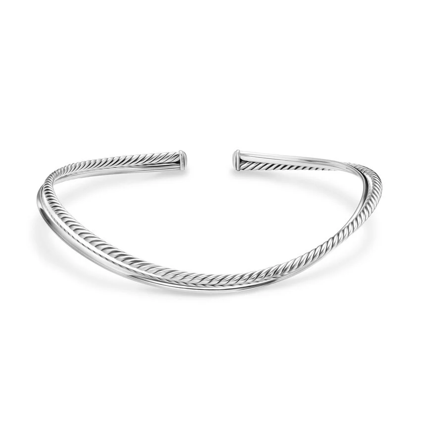 Bold Crossover Collar Necklace in Sterling Silver, 10mm, 16" - Image 2