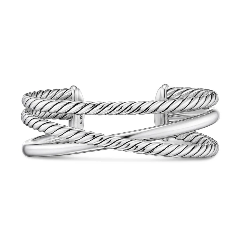 Bold Crossover Three Row Cuff in Sterling Silver, 19mm, Size Medium