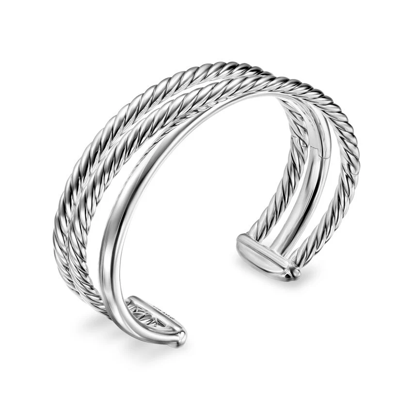 Bold Crossover Three Row Cuff in Sterling Silver, 19mm, Size Medium - Image 2