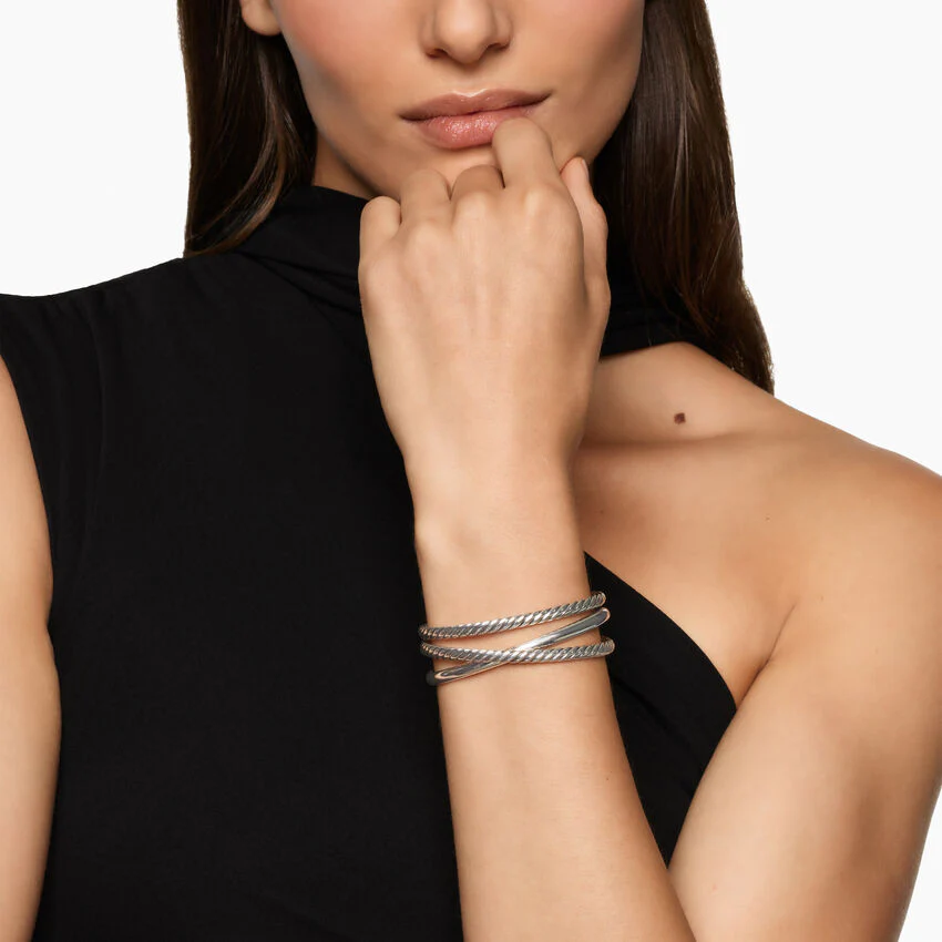 Bold Crossover Three Row Cuff in Sterling Silver, 19mm, Size Medium - Image 4