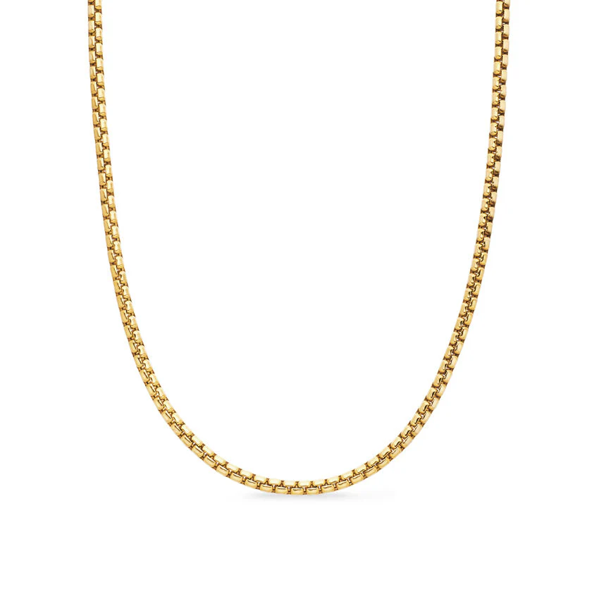 Box Chain Necklace in 18K Yellow Gold, 3.4mm, 18"