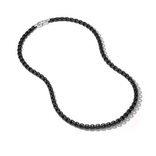 Box Chain Necklace in Stainless Steel and Sterling Silver, 24" - Image 3