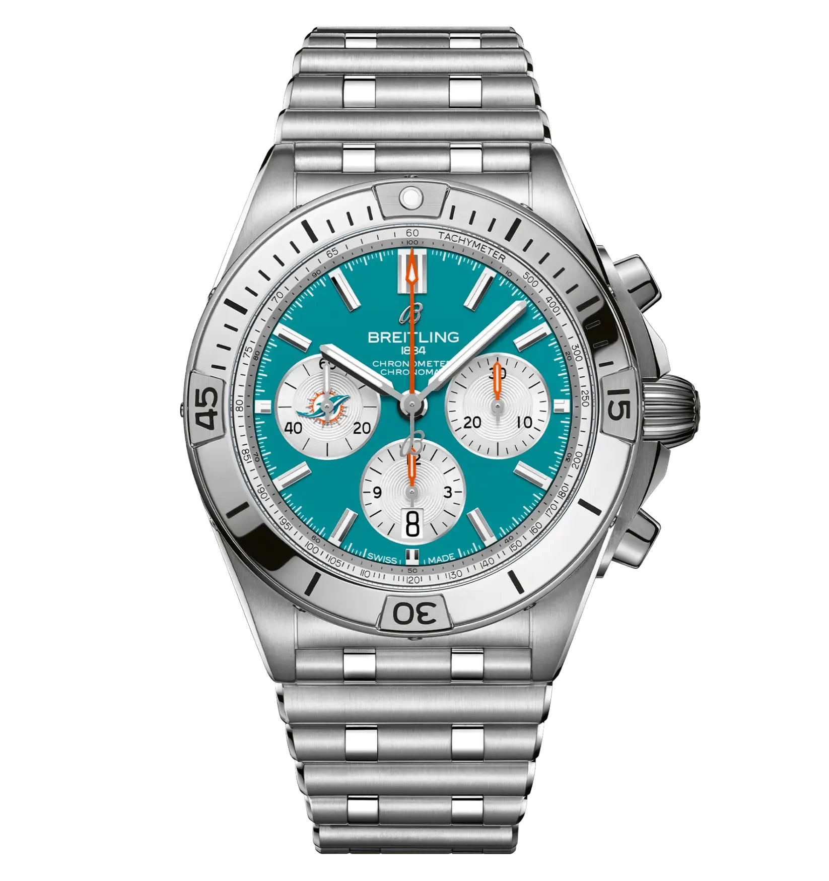 Breitling Chronomat B01 42 NFL Miami Dolphins Edition with Stainless Steel Bracelet