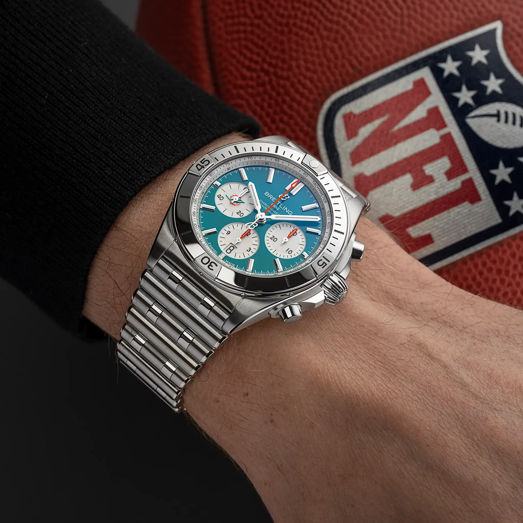 Breitling Chronomat B01 42 NFL Miami Dolphins Edition with Stainless Steel Bracelet - Image 5