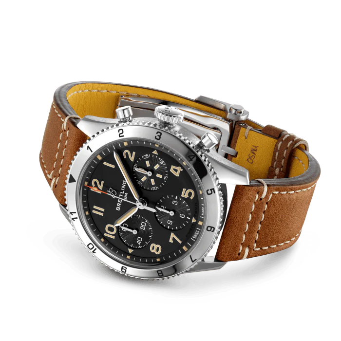 Breitling Classic AVI Chronograph 42 P-51 Mustang Watch with a Gold Brown Leather Strap - Image 3