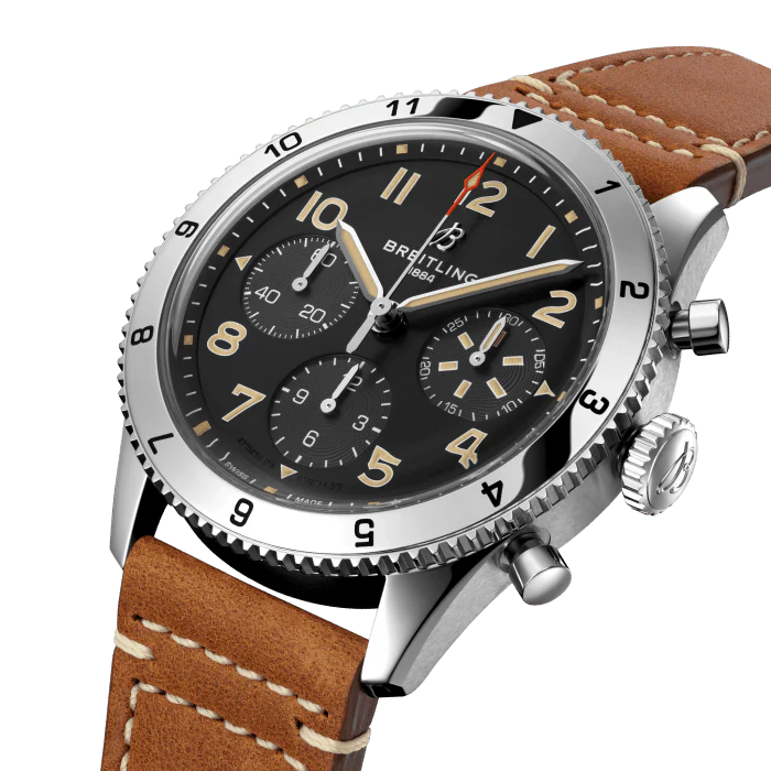 Breitling Classic AVI Chronograph 42 P-51 Mustang Watch with a Gold Brown Leather Strap - Image 4