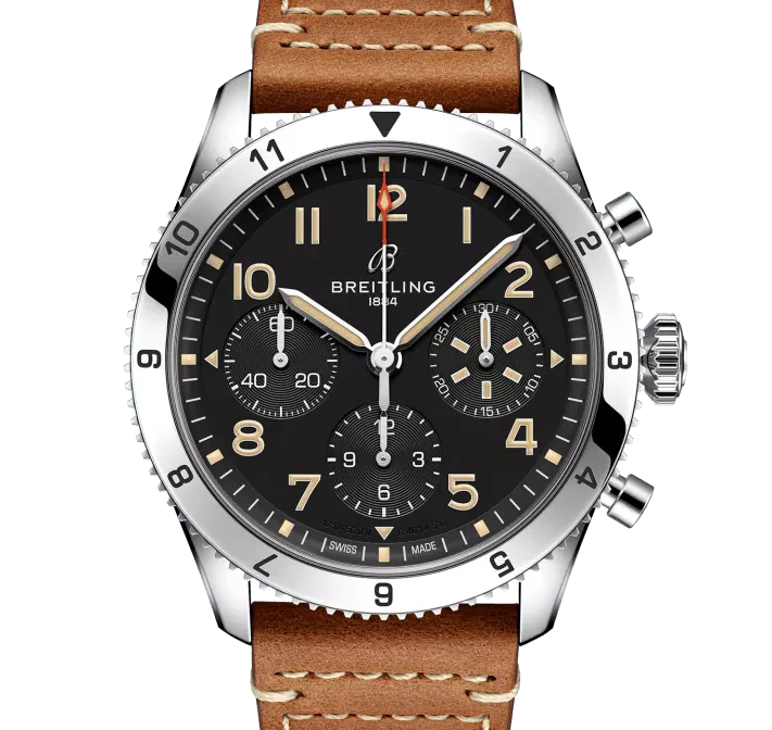 Breitling Classic AVI Chronograph 42 P-51 Mustang Watch with a Gold Brown Leather Strap - Image 5