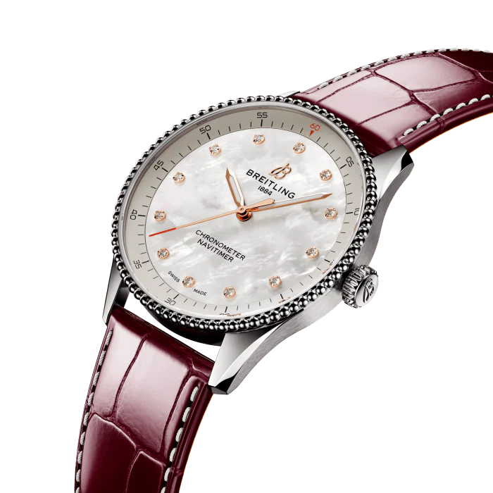 Breitling Navitimer 32mm Watch with Burgundy Strap - Image 3
