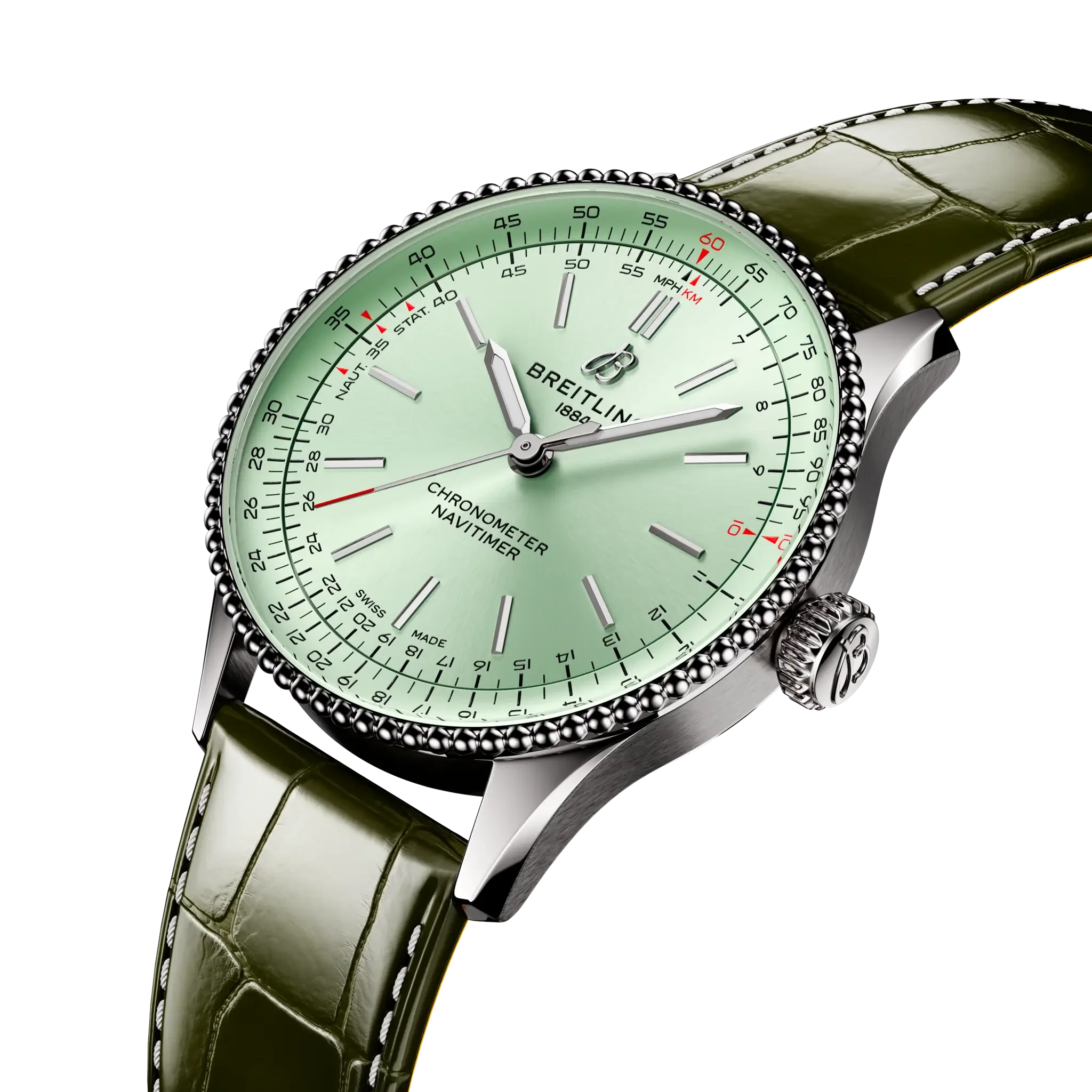 Breitling Navitimer Automatic 36 Watch with Green Leather Strap - Image 2