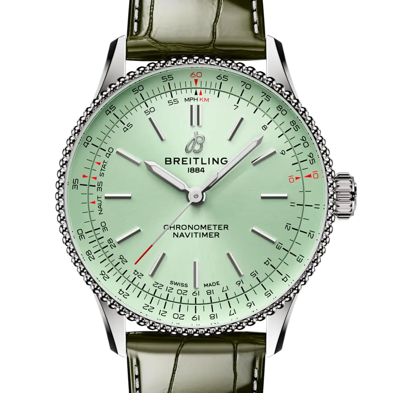Breitling Navitimer Automatic 36 Watch with Green Leather Strap - Image 5
