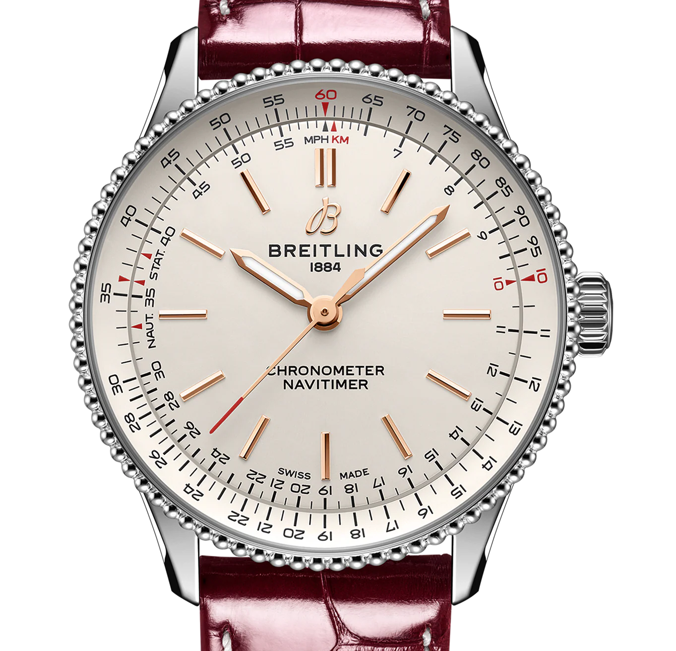 Breitling Navitimer Automatic 36mm Watch with Burgundy Leather Strap - Image 4