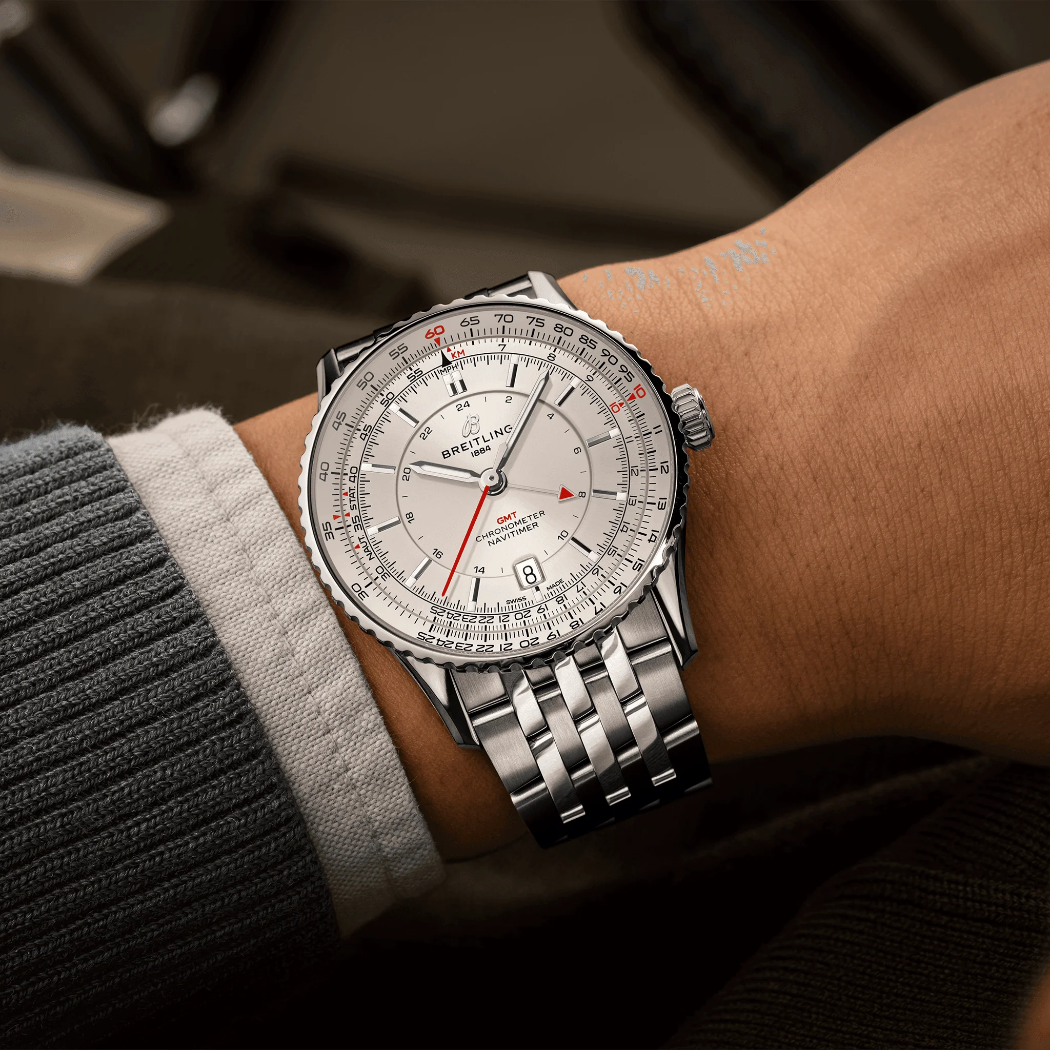Breitling Navitimer Automatic GMT 41 Watch with Ivory Dial - Image 5