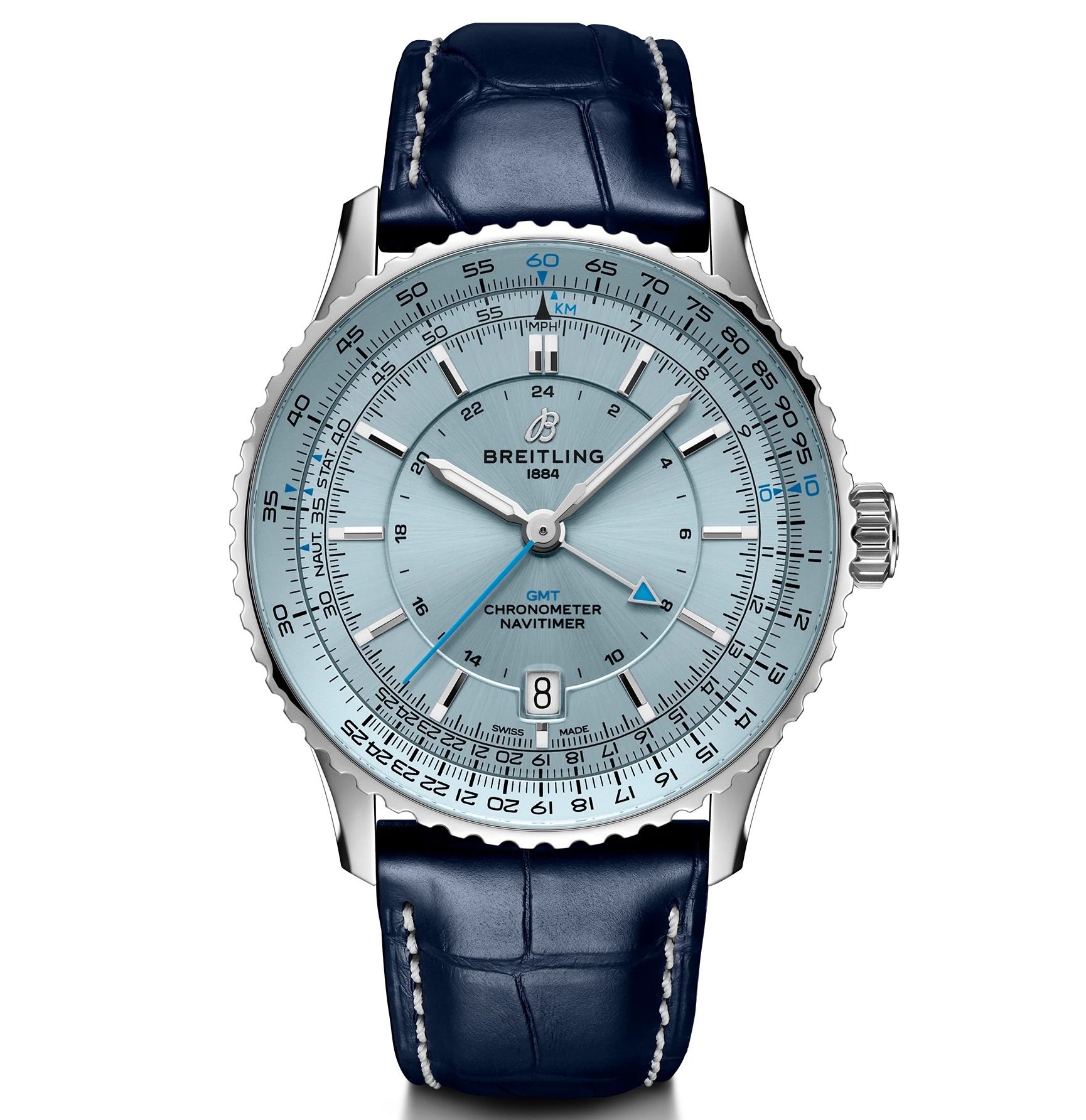 Breitling Navitimer Automatic GMT 41 Watch with Navy Leather Strap