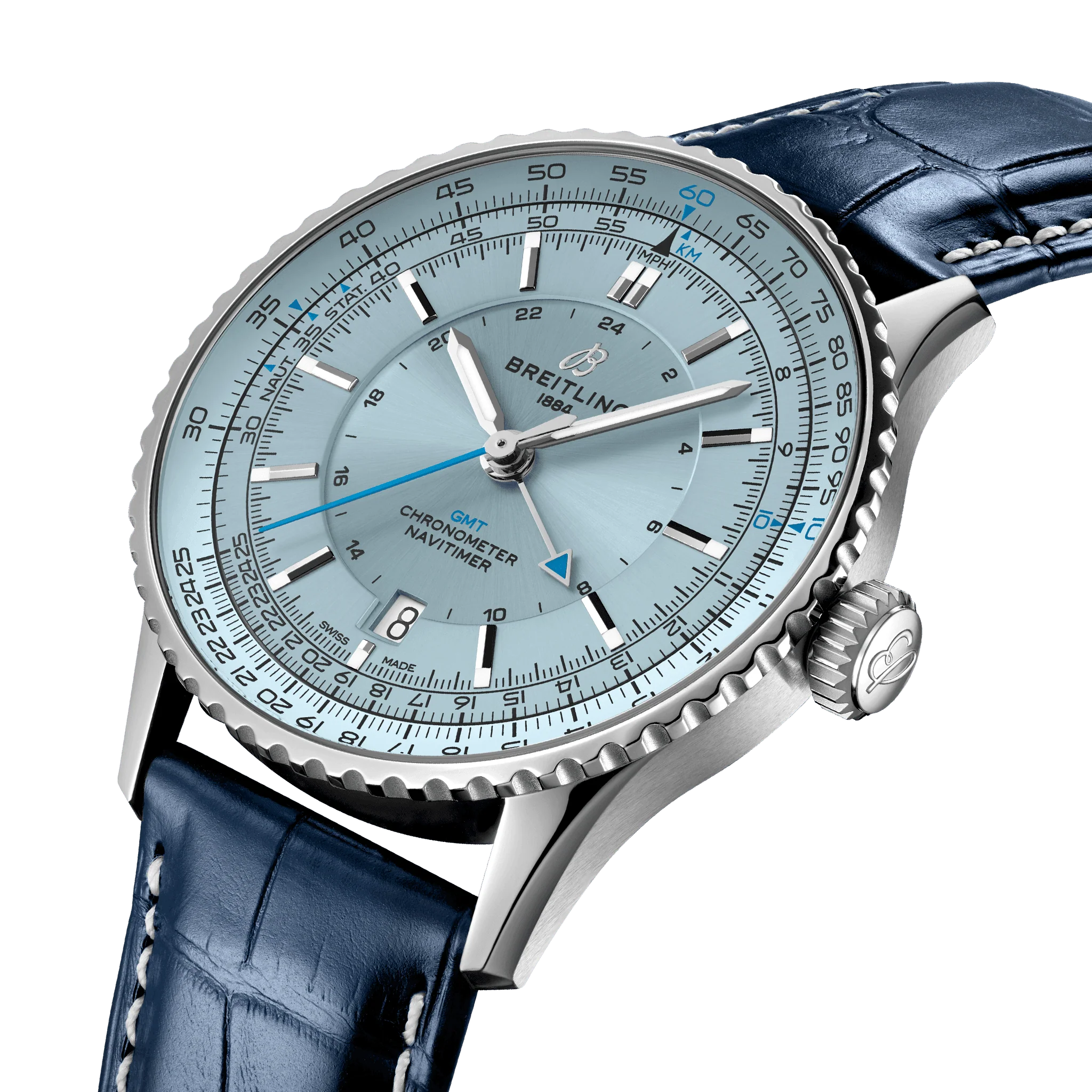 Breitling Navitimer Automatic GMT 41 Watch with Navy Leather Strap - Image 2