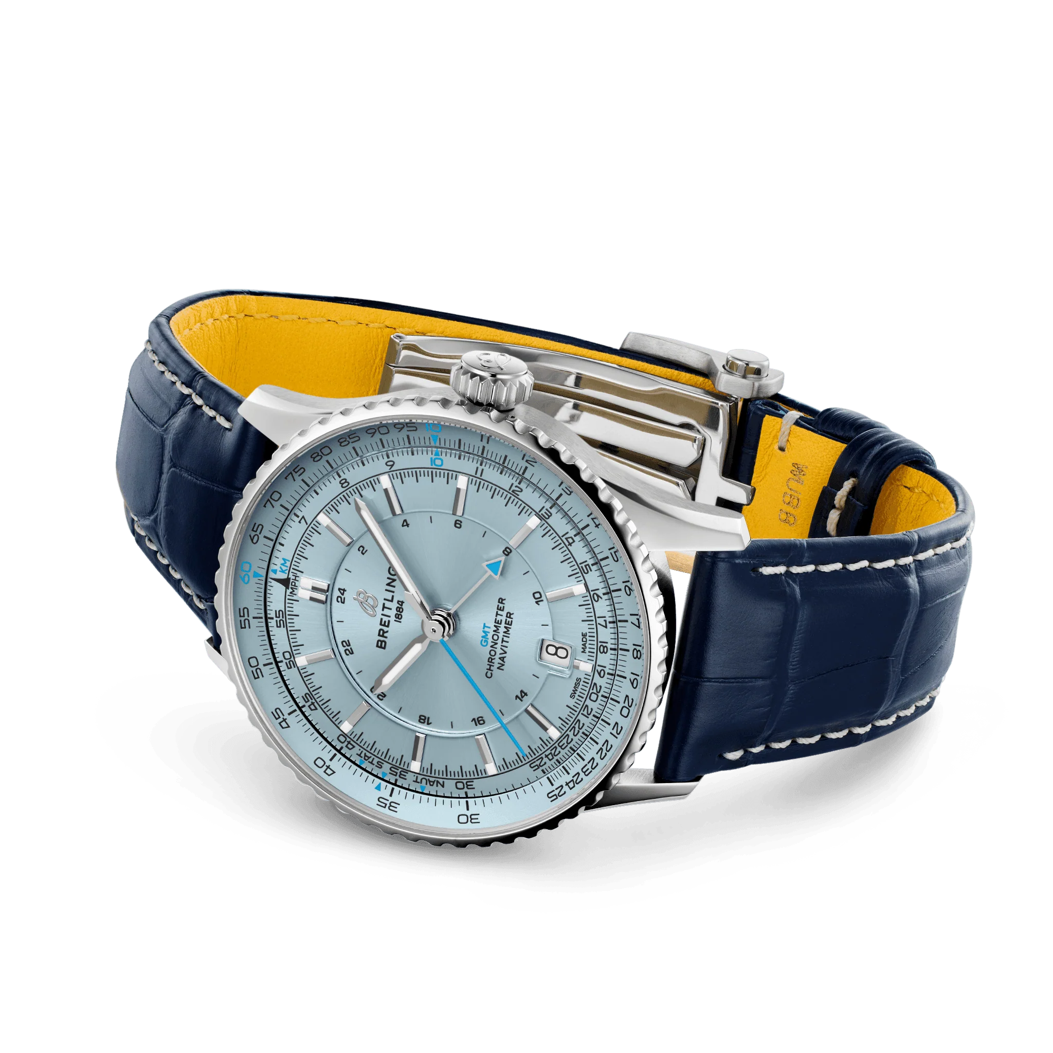 Breitling Navitimer Automatic GMT 41 Watch with Navy Leather Strap - Image 3