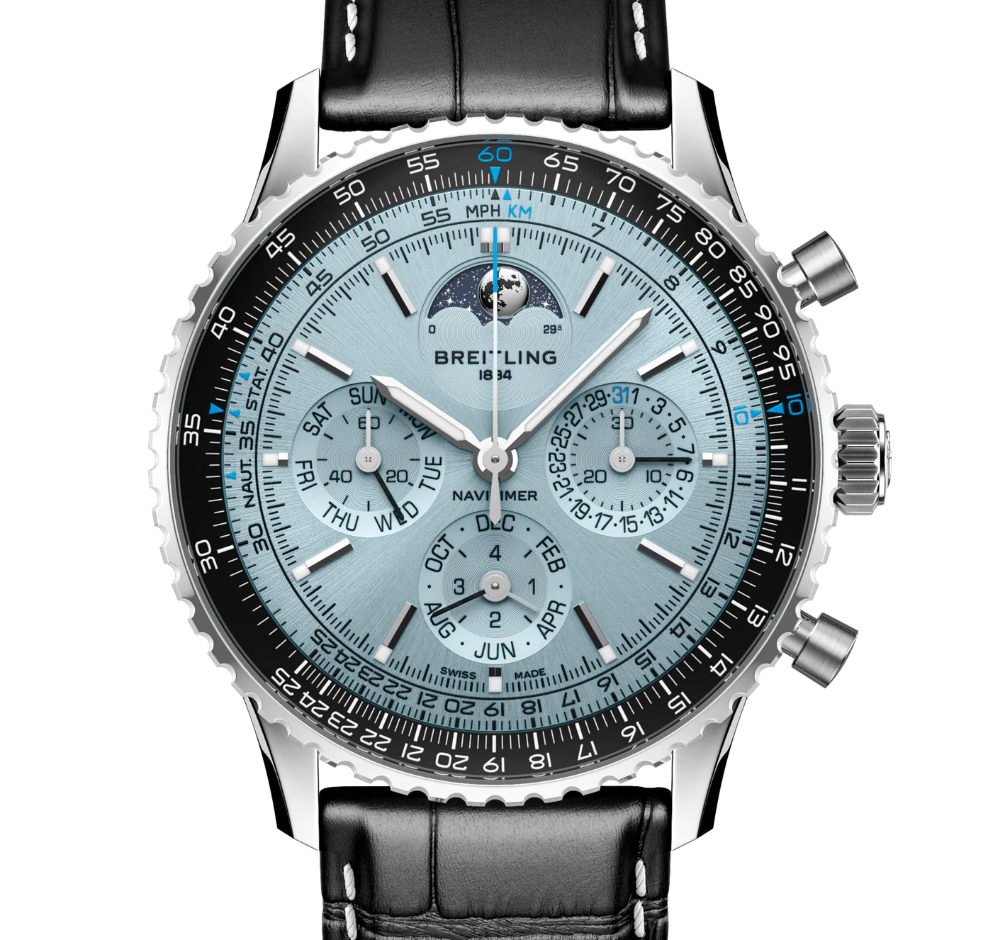 Breitling Navitimer B19 Chronograph 43 Perpetual Calendar Watch with Leather Strap - Image 5