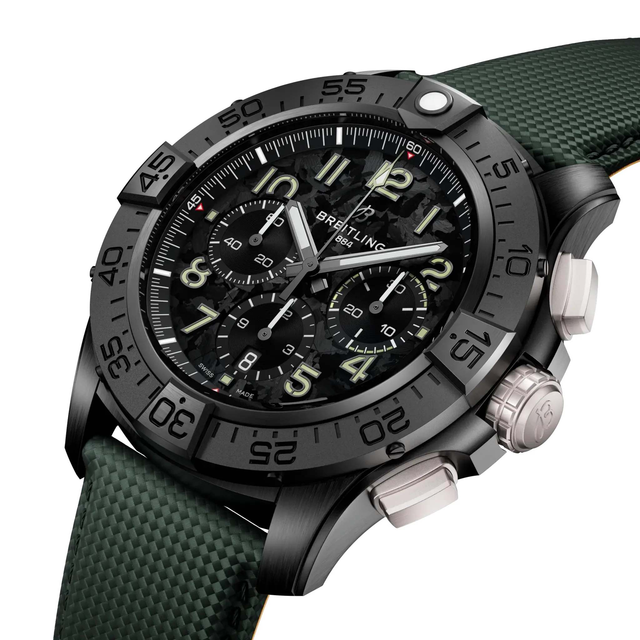 Breitling Super Avenger B01 Chronograph 46 Night Mission Watch with Khaki Green Leather Strap - Image 2
