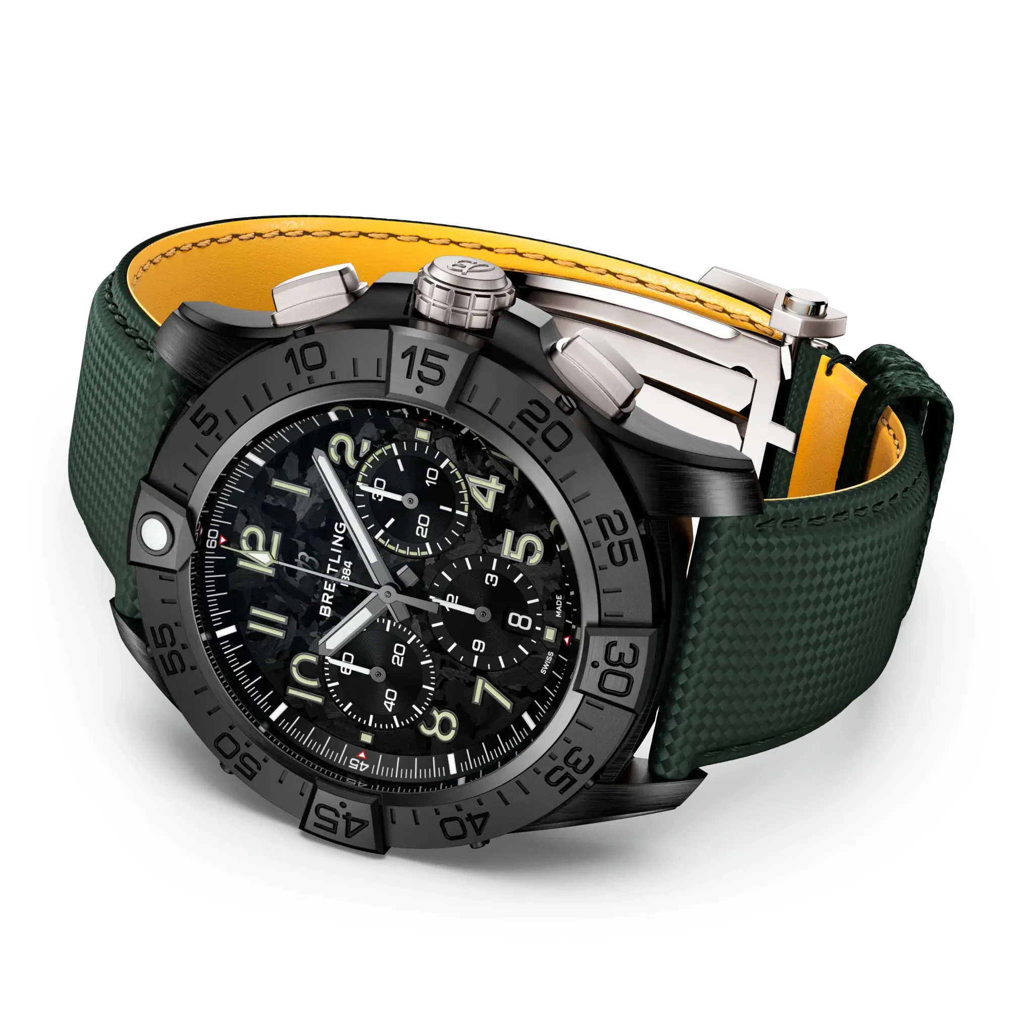 Breitling Super Avenger B01 Chronograph 46 Night Mission Watch with Khaki Green Leather Strap - Image 4
