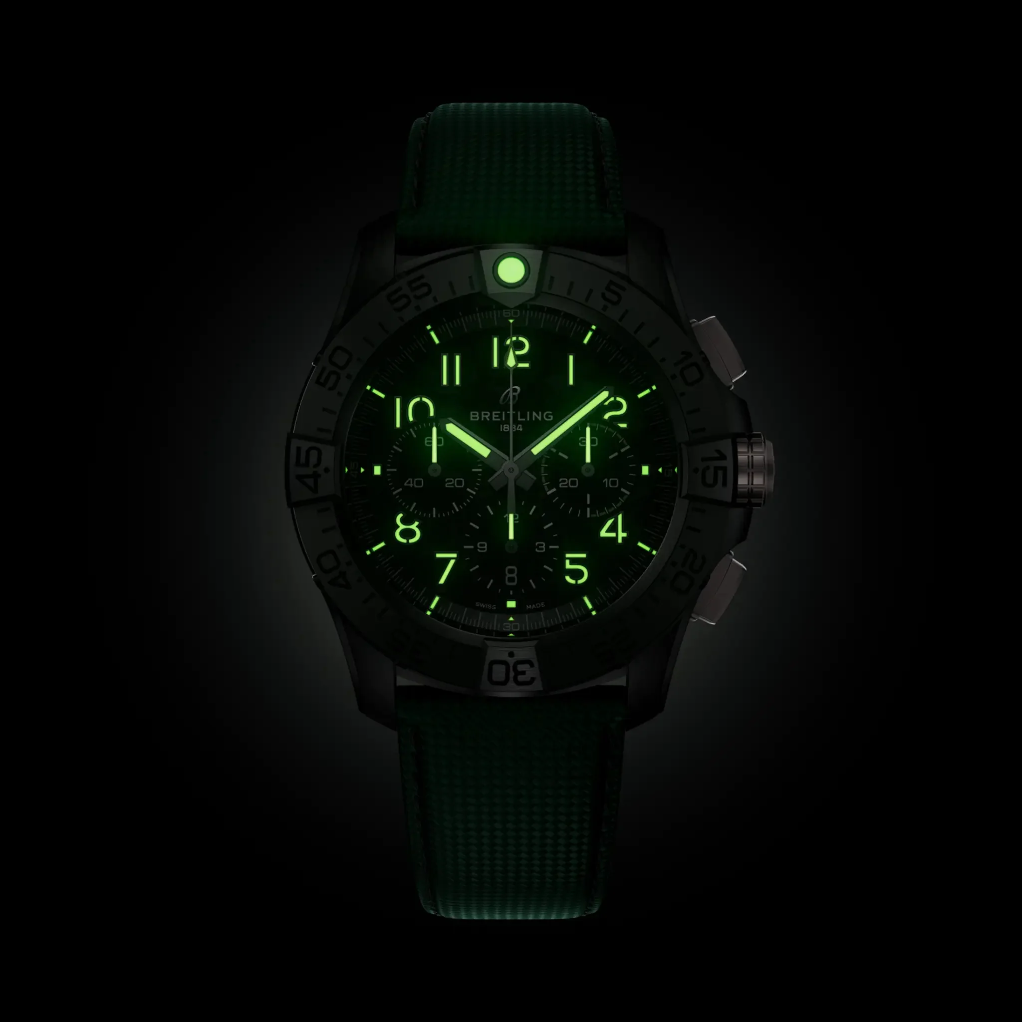 Breitling Super Avenger B01 Chronograph 46 Night Mission Watch with Khaki Green Leather Strap - Image 6