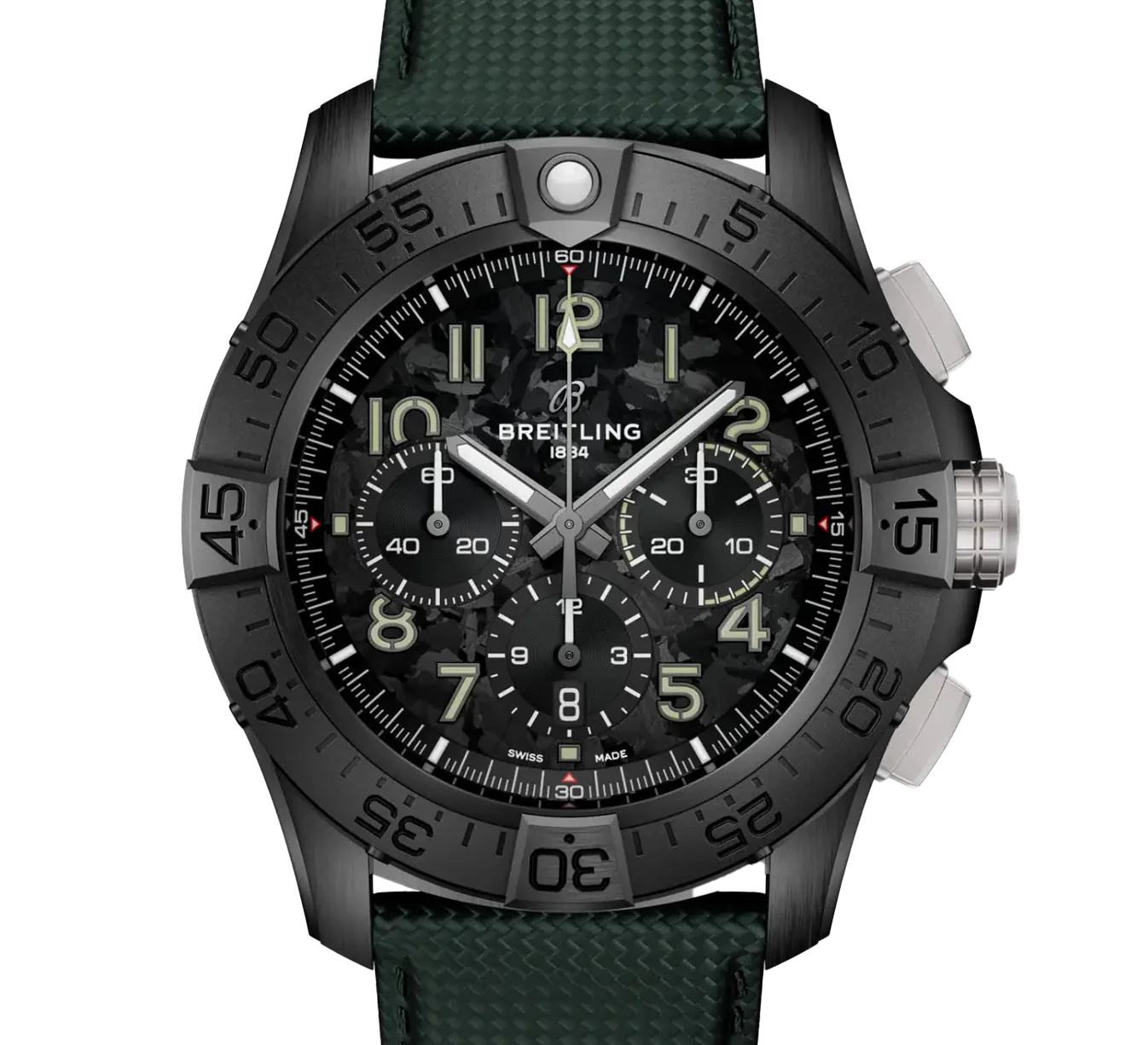 Breitling Super Avenger B01 Chronograph 46 Night Mission Watch with Khaki Green Leather Strap - Image 7