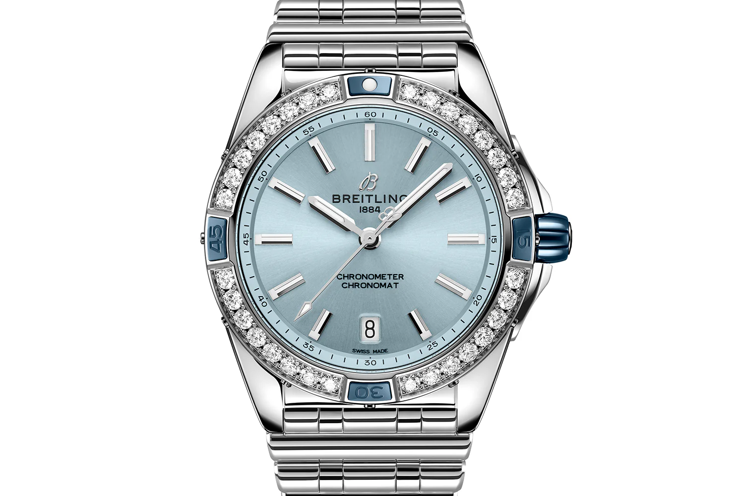 Breitling Super Chronomat 38mm Diamond Watch with Light Blue Dial - Image 3