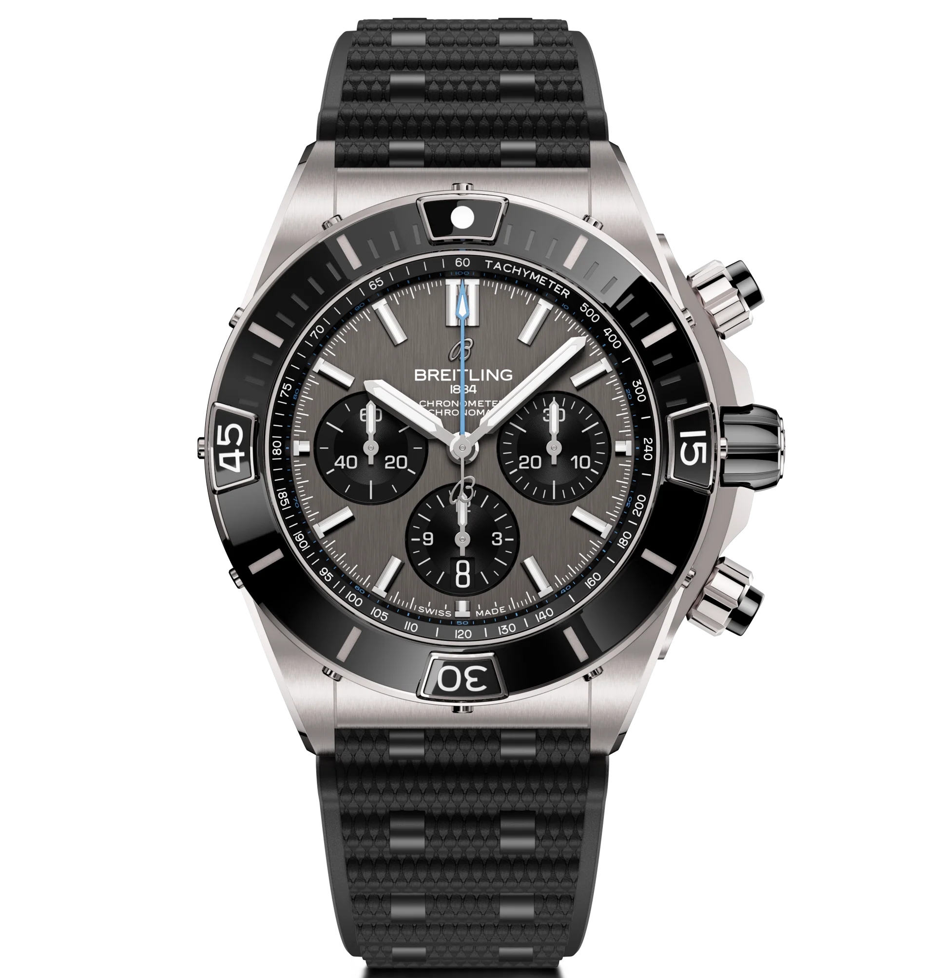 Breitling Super Chronomat B01 44 Watch with Black Rubber Rouleaux Strap