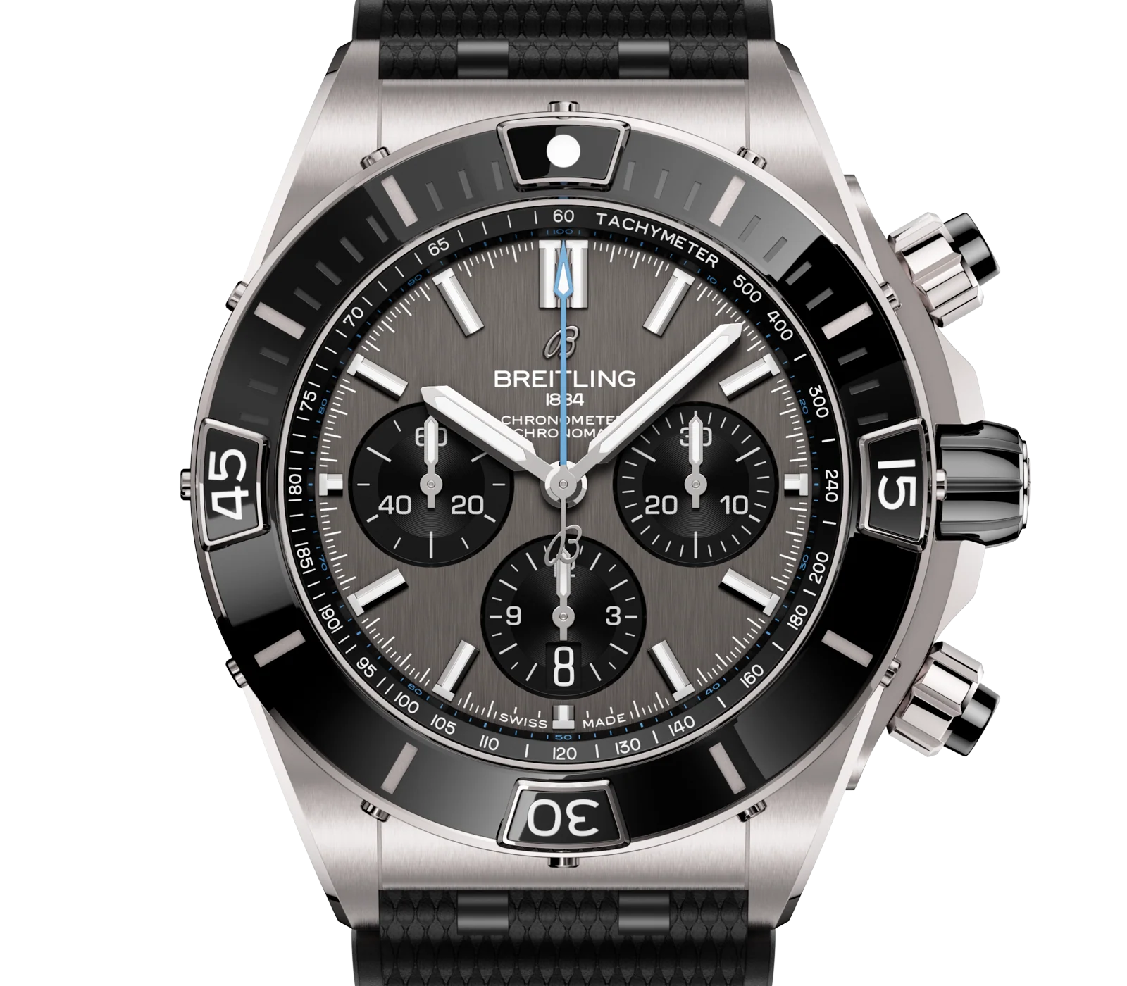 Breitling Super Chronomat B01 44 Watch with Black Rubber Rouleaux Strap - Image 7