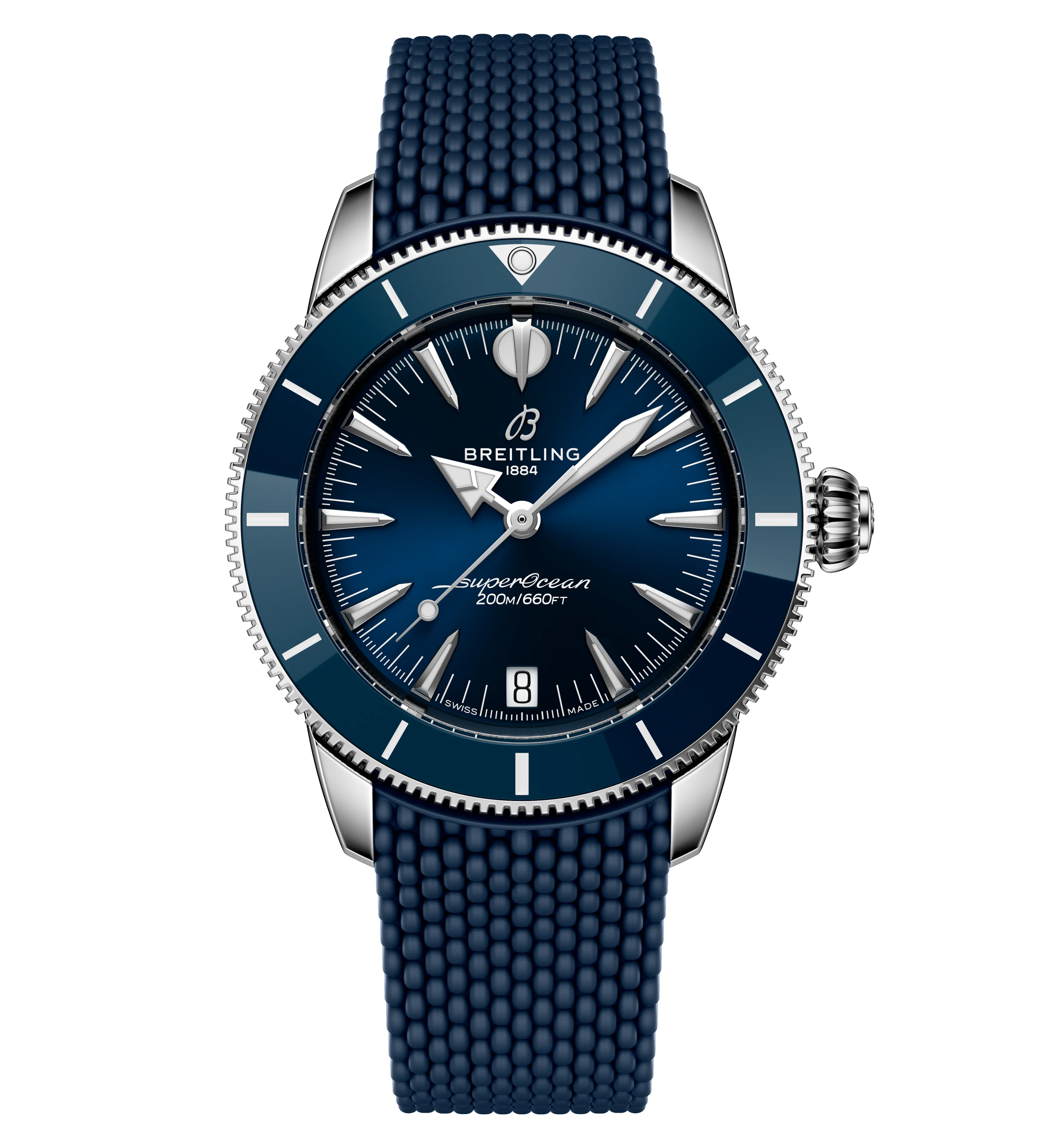 Breitling Superocean Heritage Automatic 36 Watch with Blue Mesh Rubber Strap