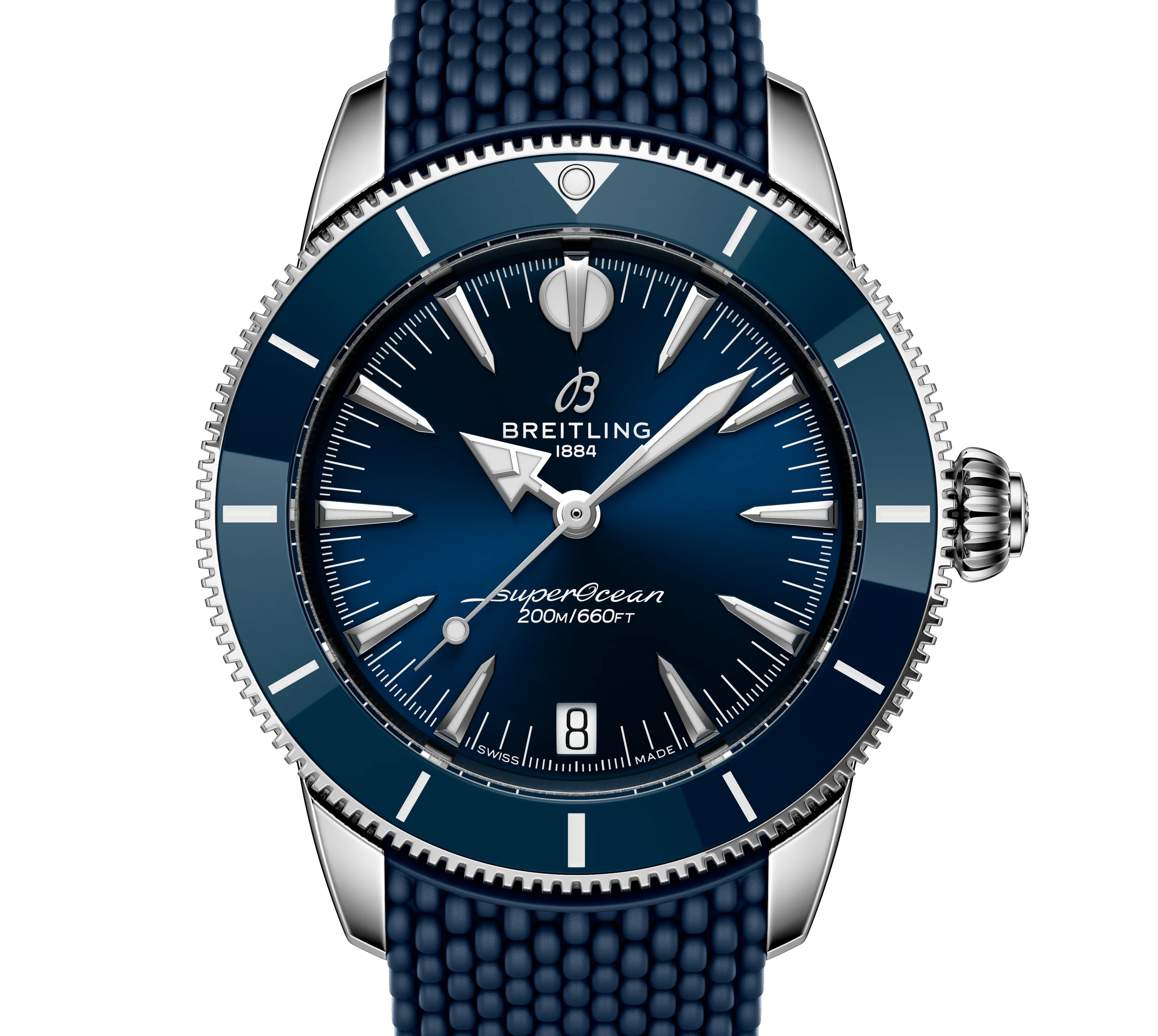 Breitling Superocean Heritage Automatic 36 Watch with Blue Mesh Rubber Strap - Image 3