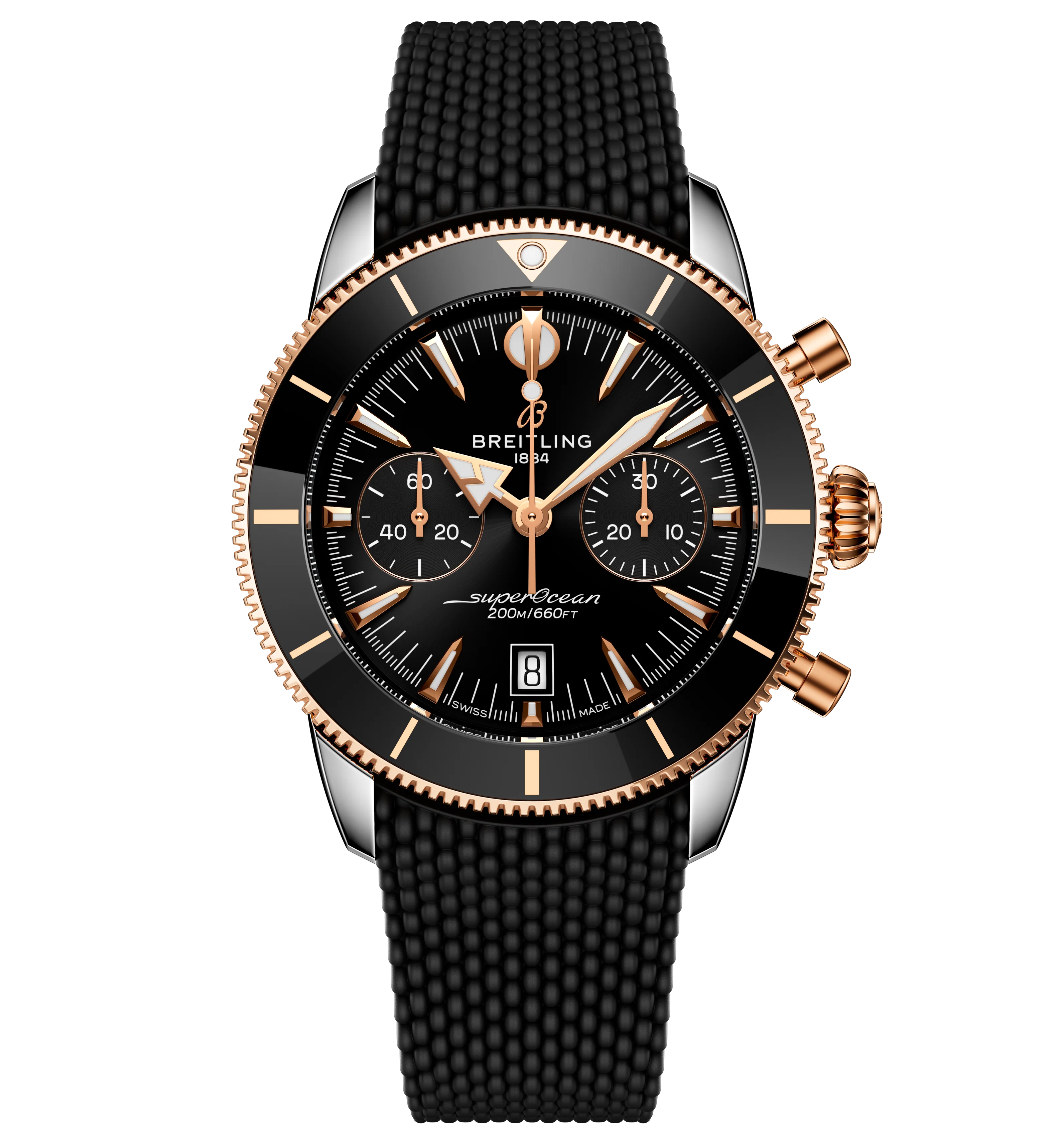 Breitling Superocean Heritage B01 Chronograph 42 Watch with Black Mesh Rubber Strap