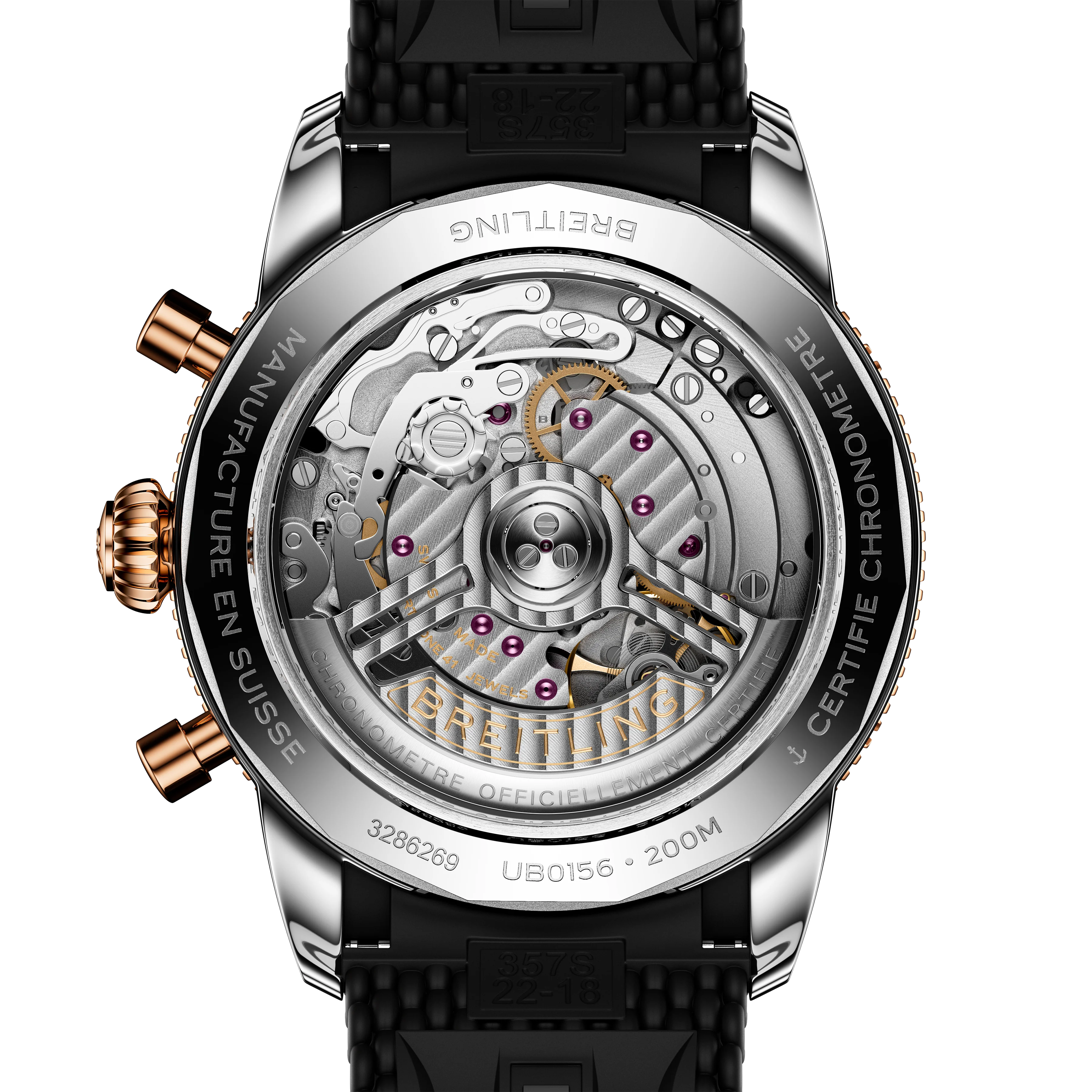 Breitling Superocean Heritage B01 Chronograph 42 Watch with Black Mesh Rubber Strap - Image 2