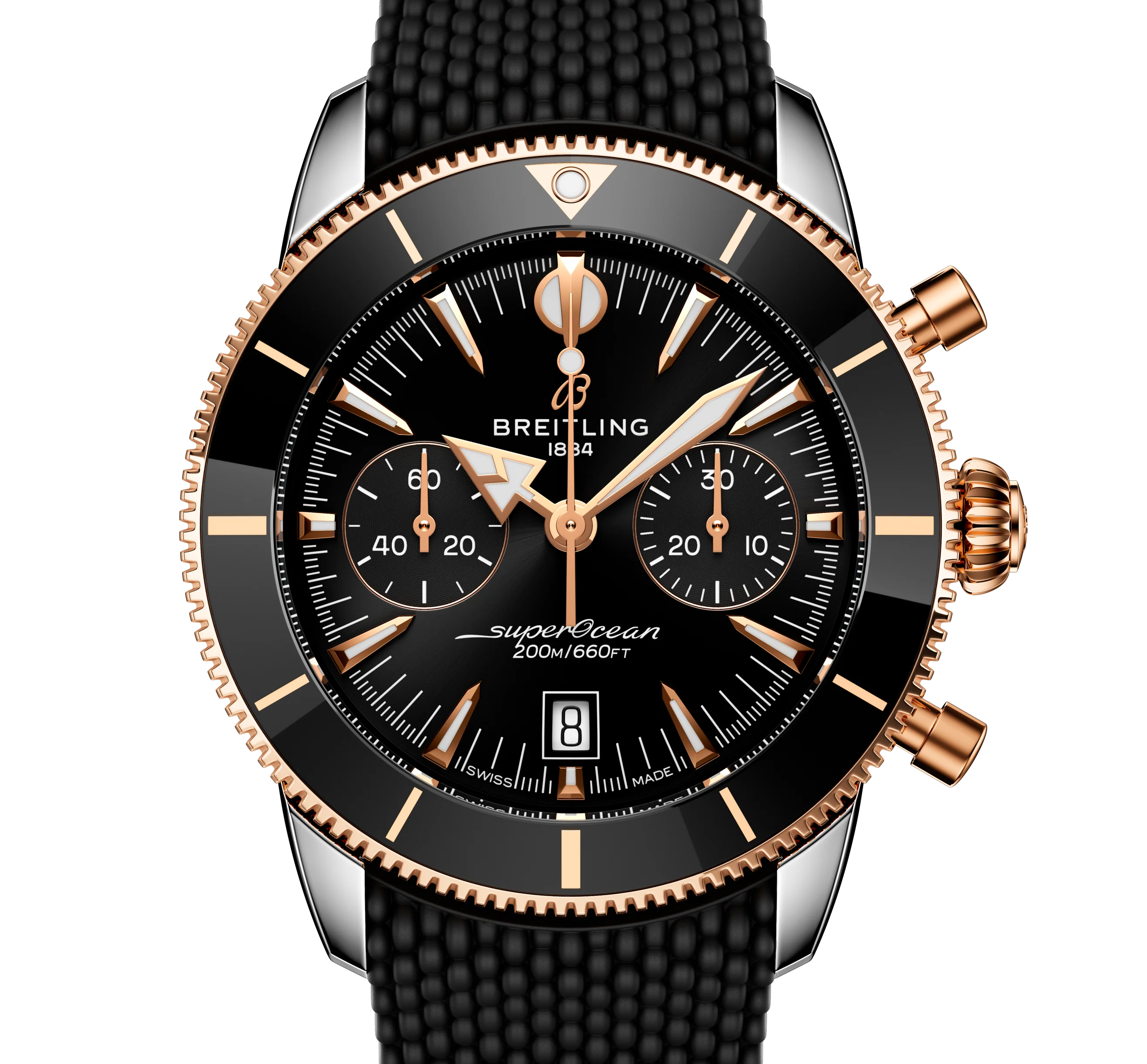 Breitling Superocean Heritage B01 Chronograph 42 Watch with Black Mesh Rubber Strap - Image 3