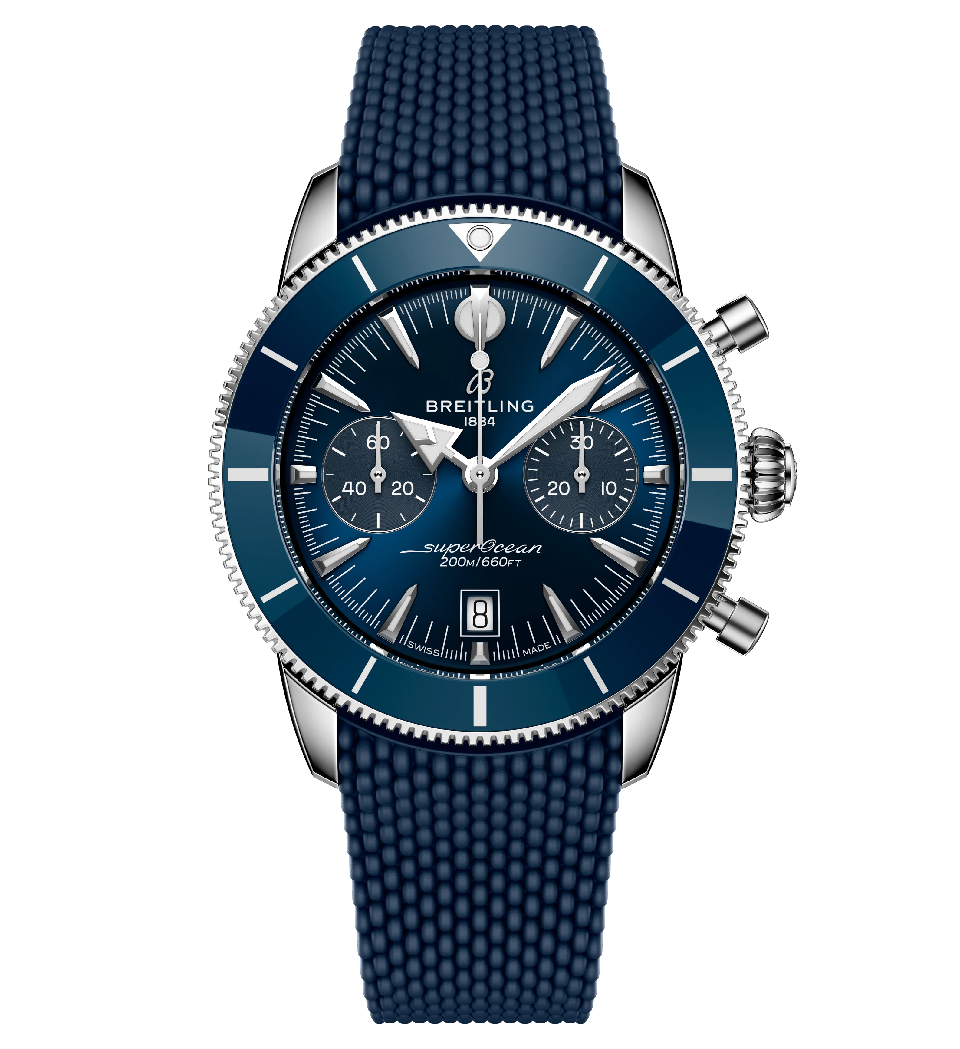 Breitling Superocean Heritage B01 Chronograph 42 Watch with Blue Mesh Rubber Strap