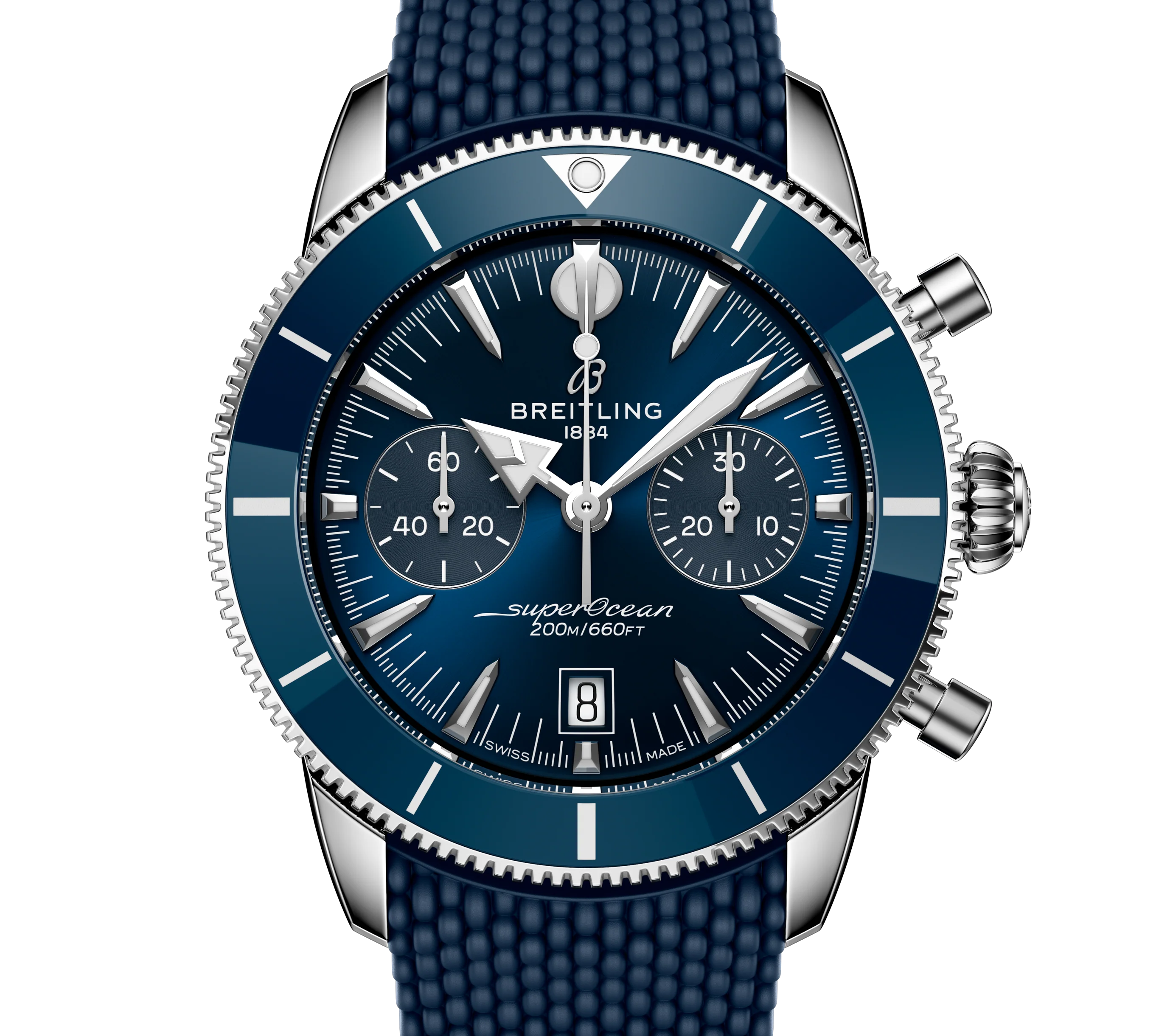 Breitling Superocean Heritage B01 Chronograph 42 Watch with Blue Mesh Rubber Strap - Image 3
