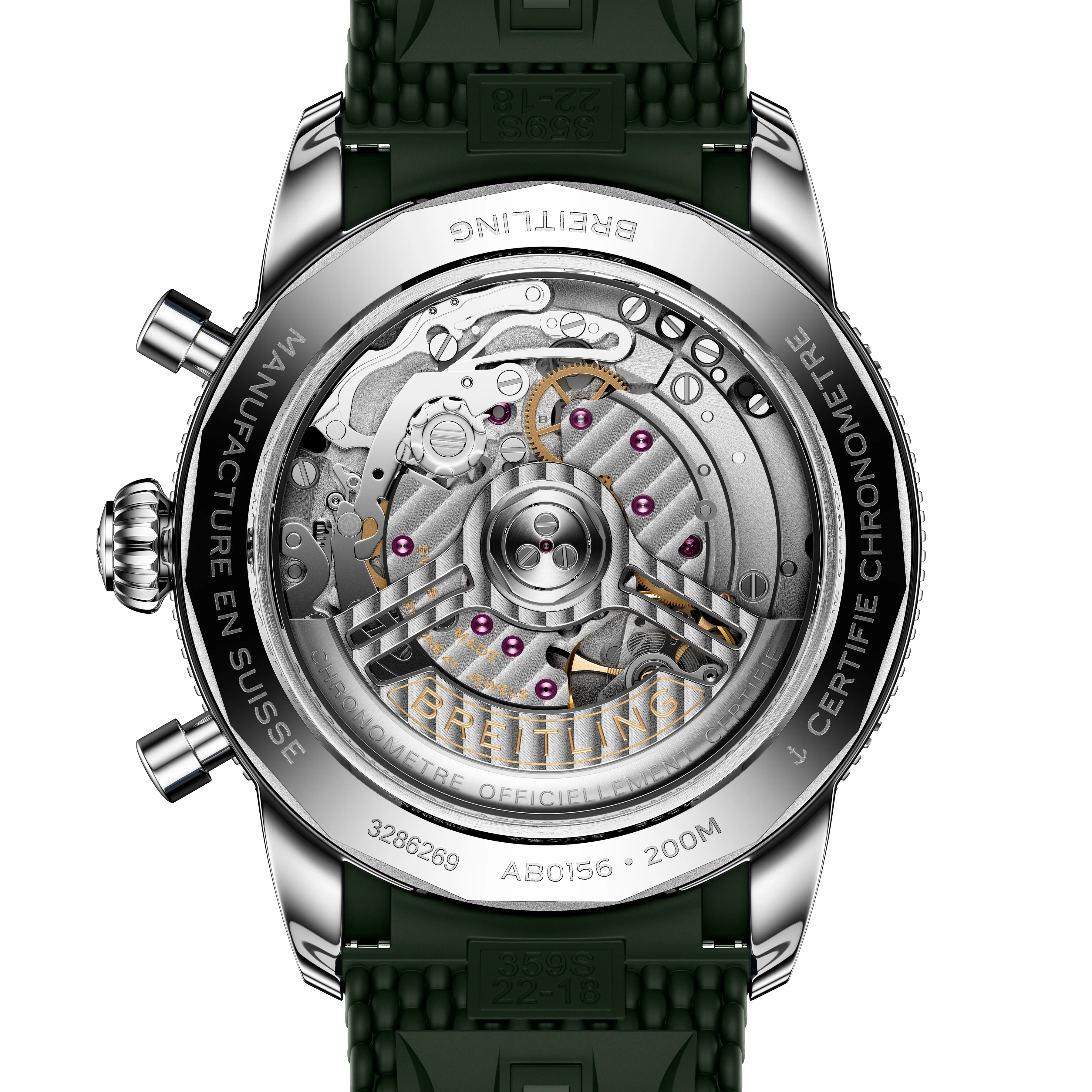 Breitling Superocean Heritage B01 Chronograph 42 Watch with Green Mesh Rubber Strap - Image 2