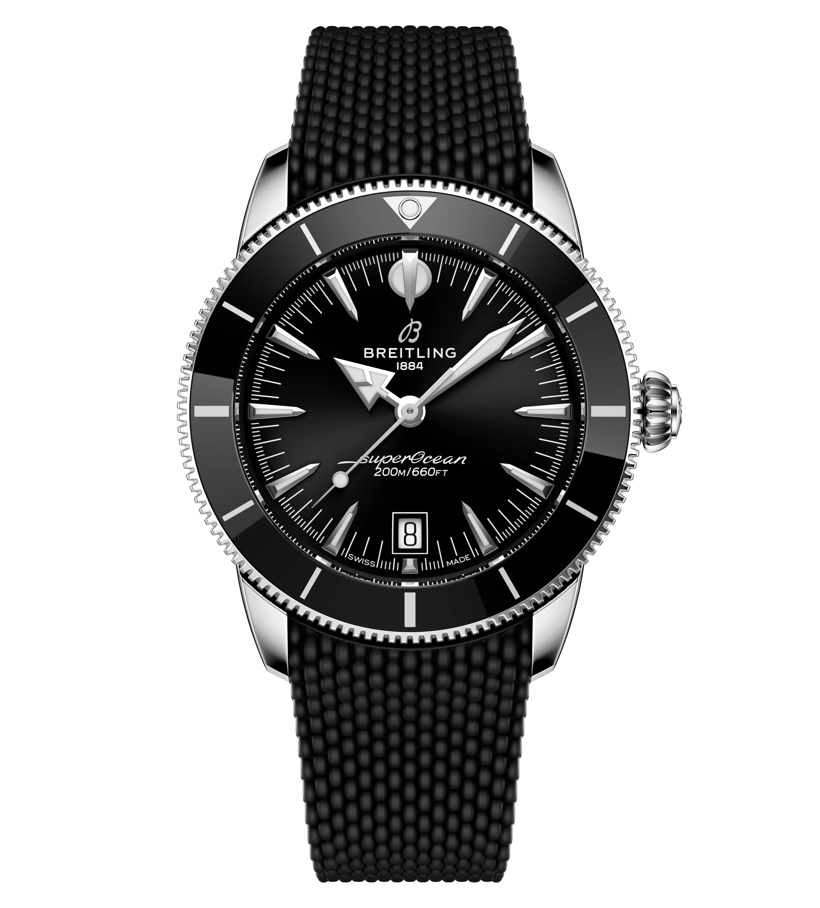Breitling Superocean Heritage B31 Automatic 42 Watch with Black Mesh Rubber Strap