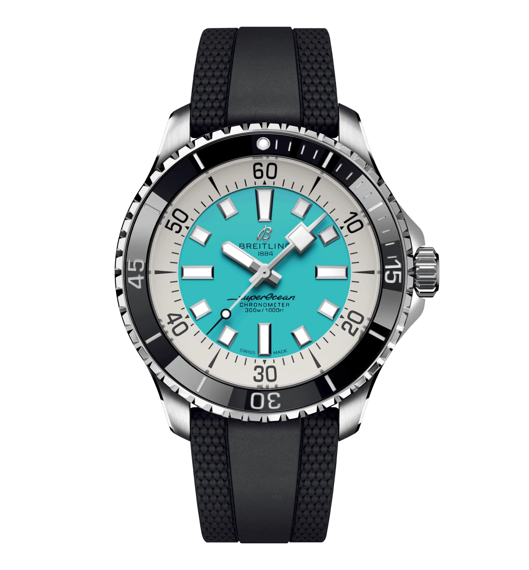 Breitling Superocean Turquoise on Rubber Watch, 44mm