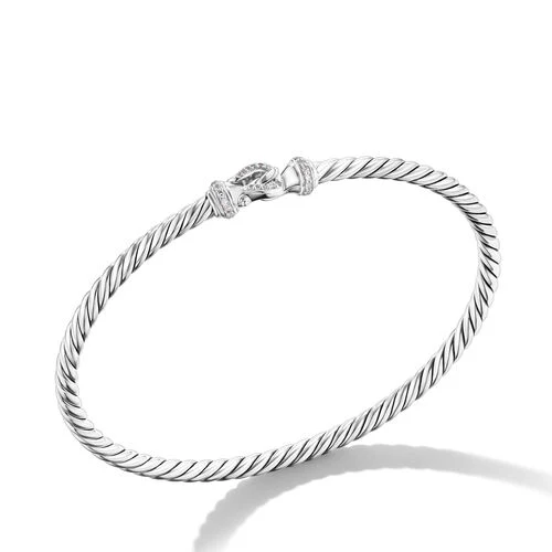 Buckle Classic Cable Bracelet in Sterling Silver with Diamonds, 3mm - Image 2