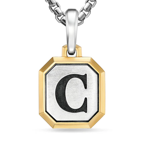 C Initial Amulet in Sterling Silver with 14K Yellow Gold, 17mm - Image 4
