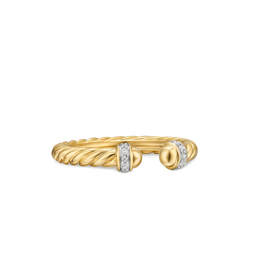 Cable Band Open Ring in 18K Yellow Gold with Diamonds, 2.8mm, Size 6