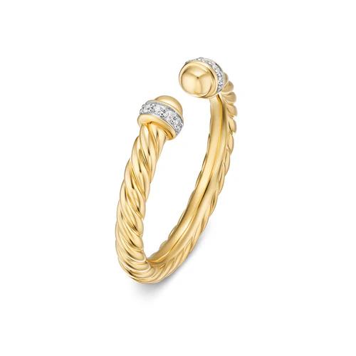 Cable Band Open Ring in 18K Yellow Gold with Diamonds, 2.8mm, Size 6 - Image 4