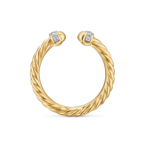 Cable Band Open Ring in 18K Yellow Gold with Diamonds, 2.8mm, Size 6 - Image 5
