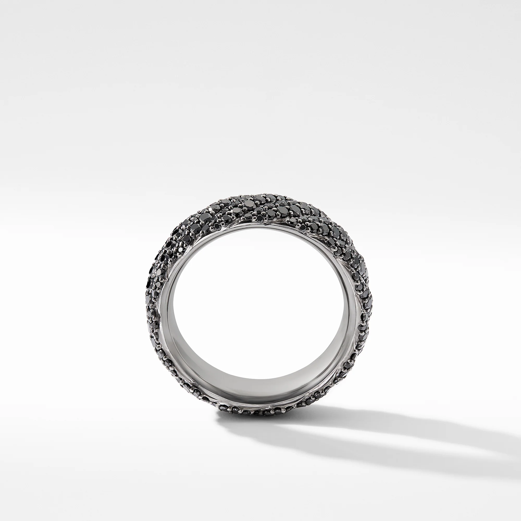 Cable Band Ring in 18K White Gold with Pavé Black Diamonds, Size 8 - Image 2