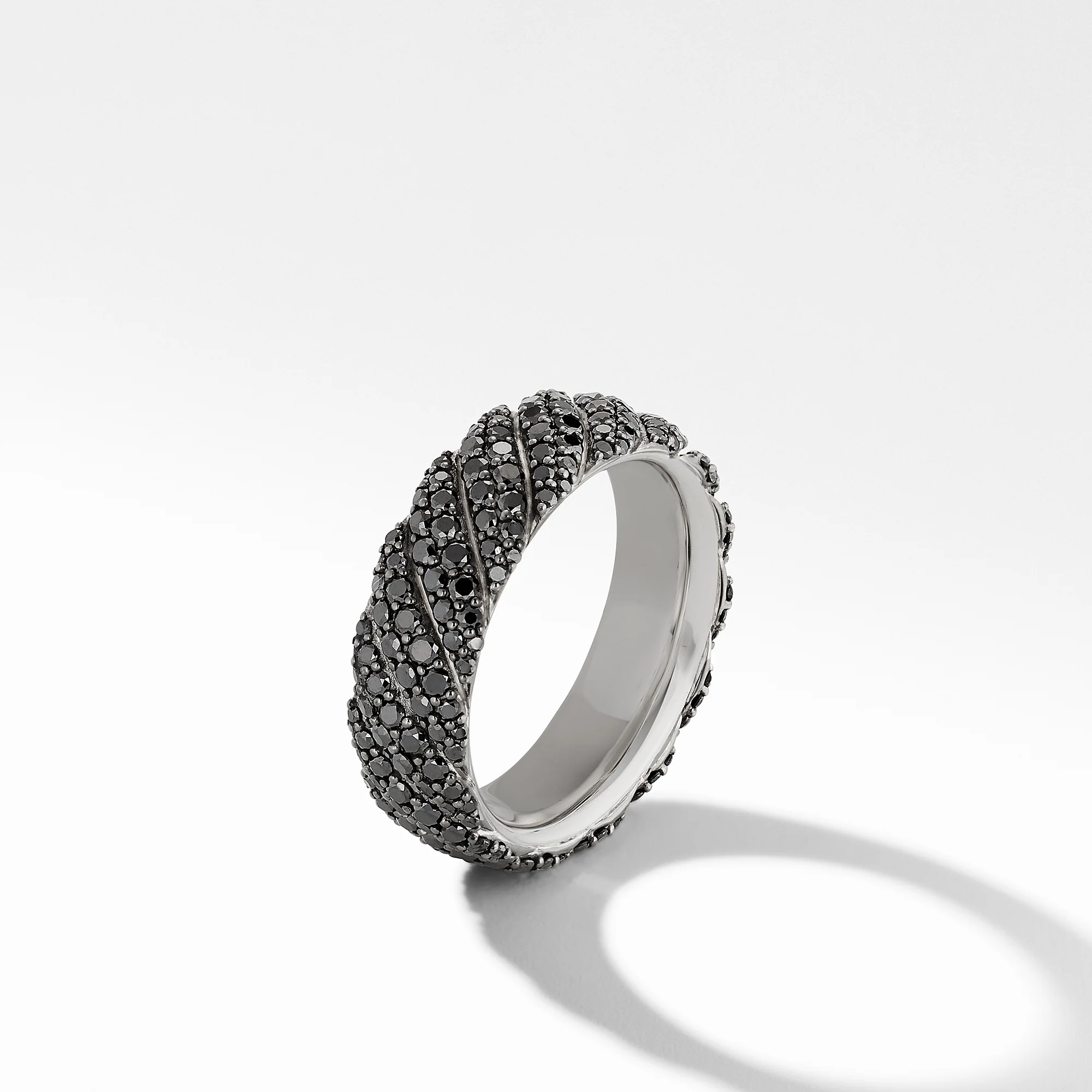 Cable Band Ring in 18K White Gold with Pavé Black Diamonds, Size 8 - Image 3