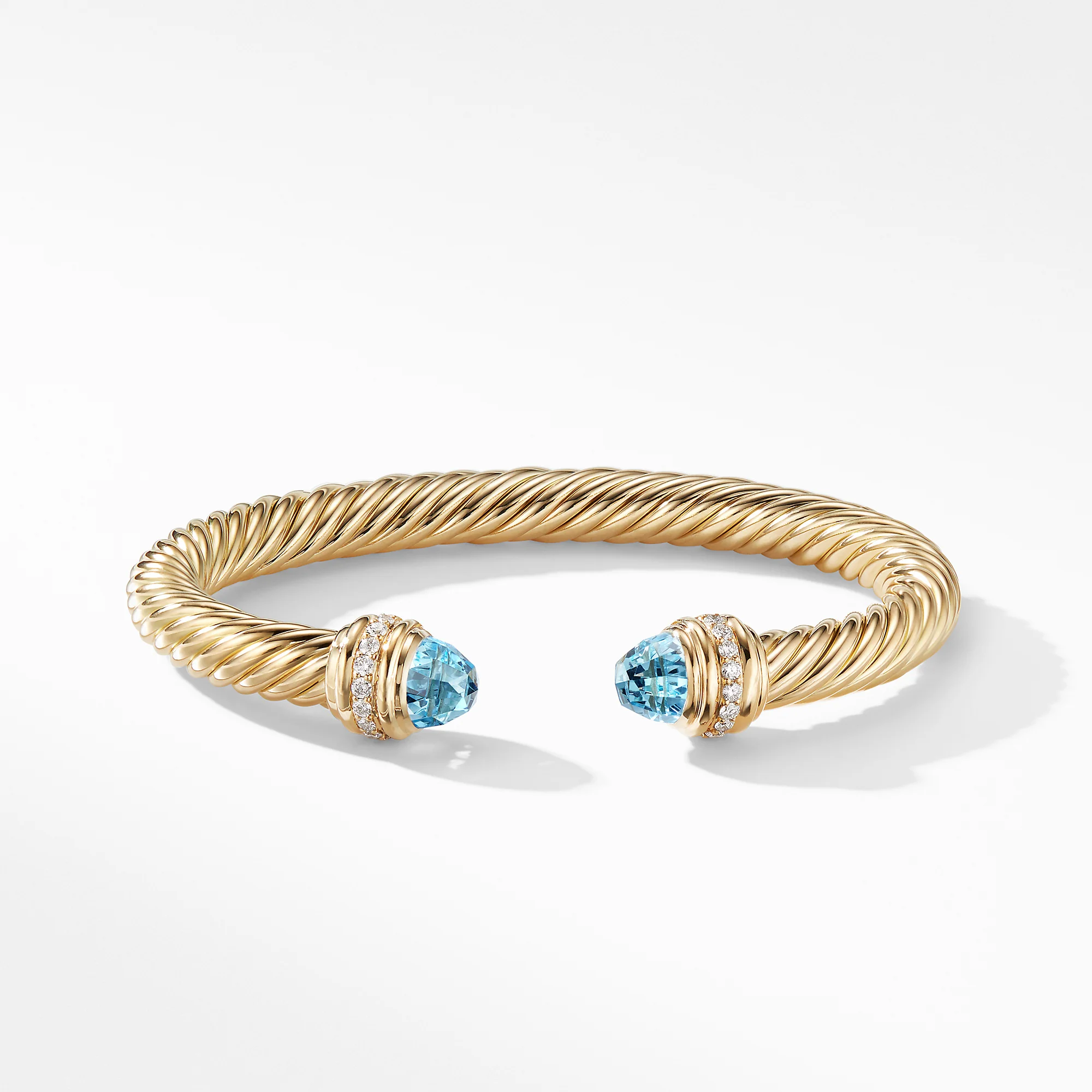 Cable Bracelet in 18K Gold with Blue Topaz and Diamonds, Size Medium - Image 2