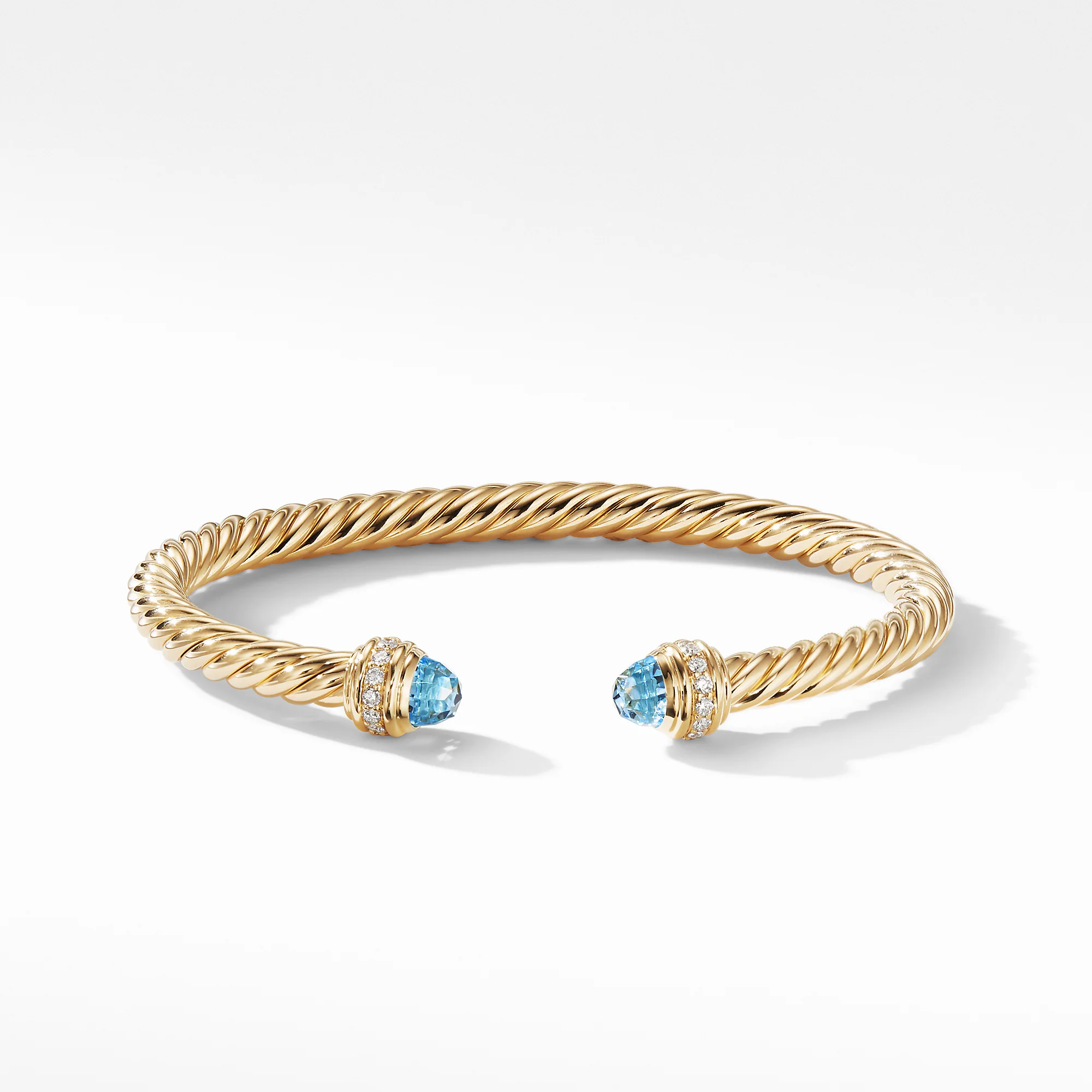 Cable Bracelet in 18K Gold with Blue Topaz and Diamonds, Size Medium - Image 2
