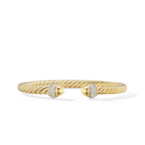 Cable Bracelet in 18K Yellow Gold with Diamonds, Size Large