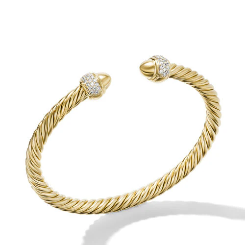 Cable Bracelet in 18K Yellow Gold with Diamonds, Size Large - Image 2